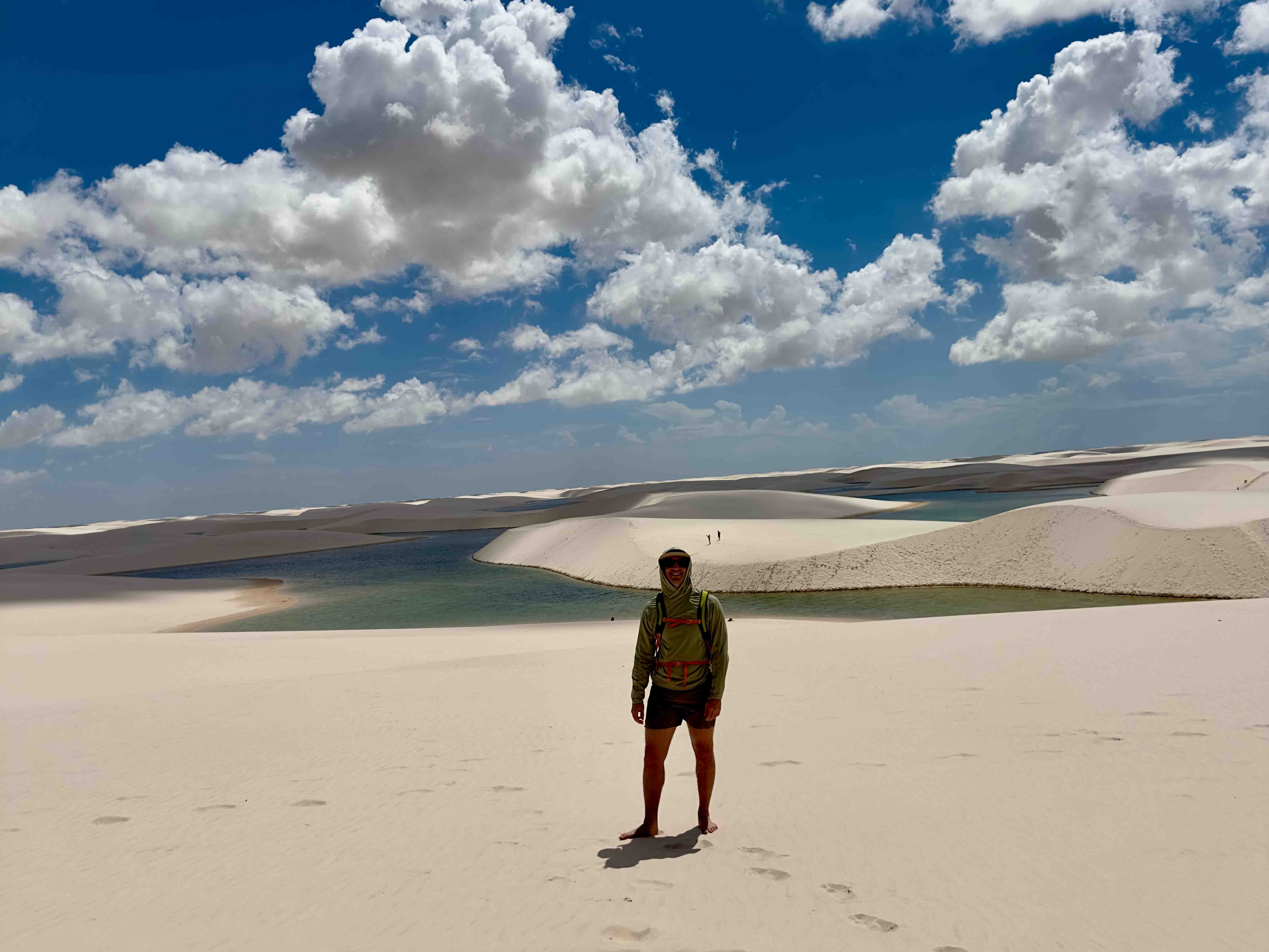 Me in front of a lagoon at Lençóis Marahenses National Park