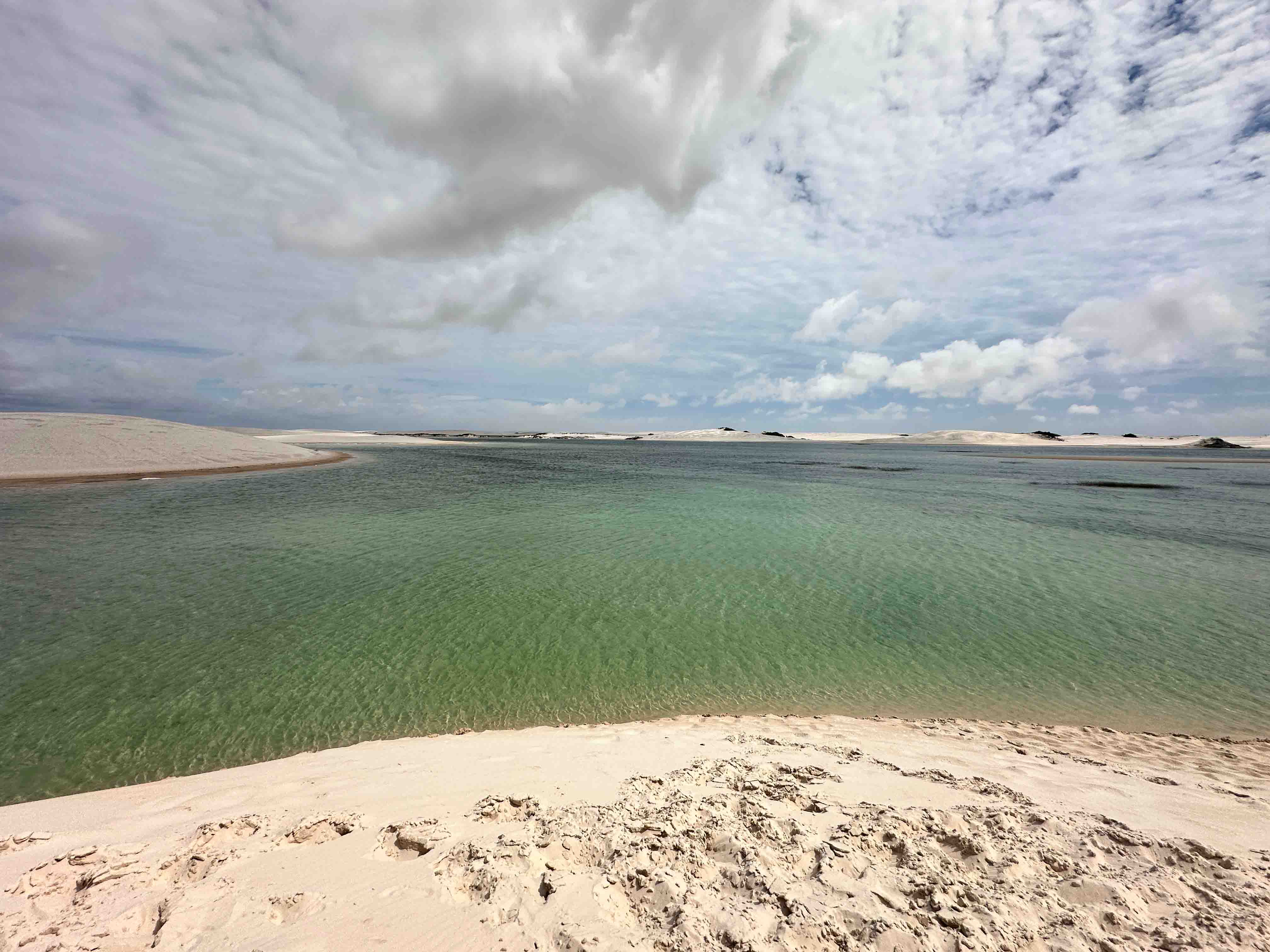 Wide angle picture of one of the lagoons taken from the top of a sand dune